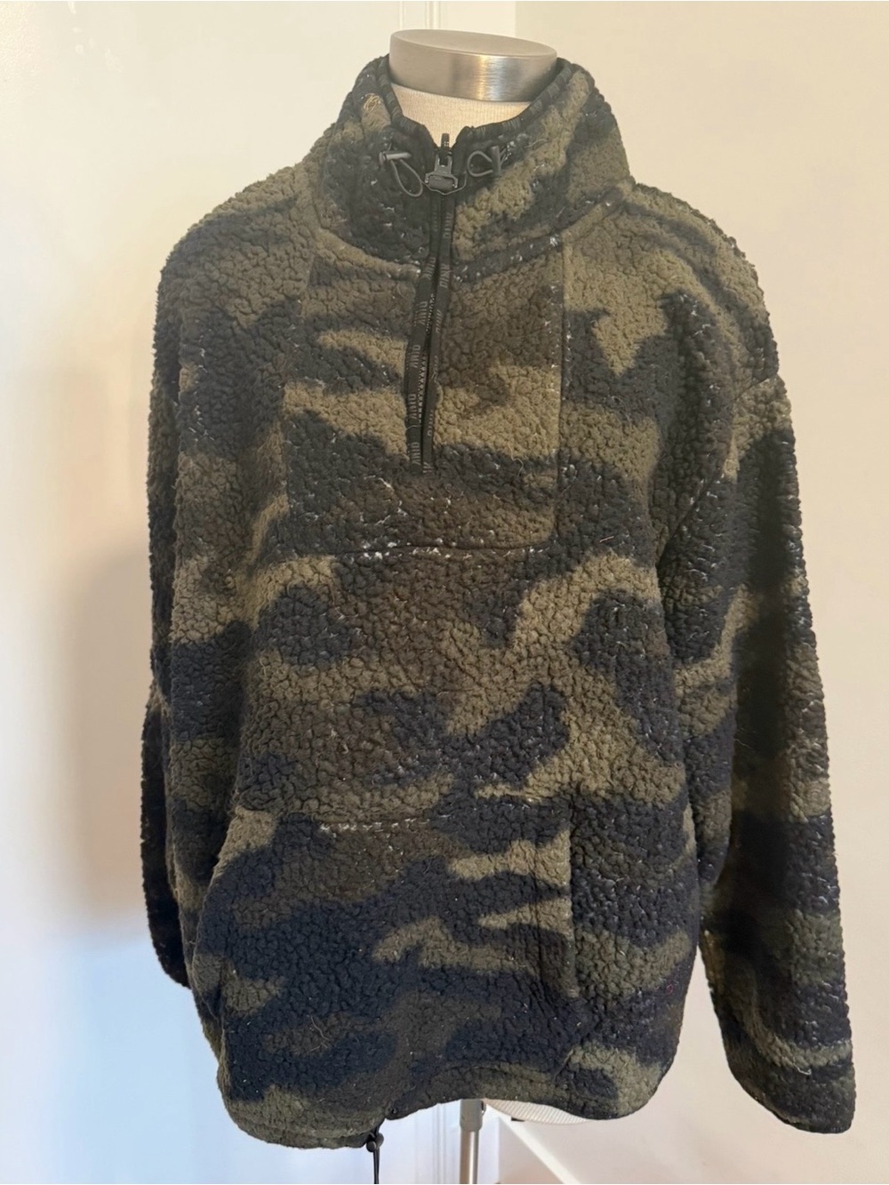 Vintage PINK by Victoria Secret Olive & Black Camouflage Sherpa Pullover XL